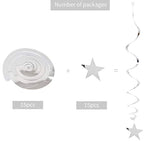 15PCS Silver Star Hanging Swirl Decorations for Party, Wedding, Baby Shower