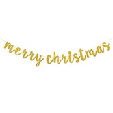 Gold Glitter Merry Christmas Banner, Winter Holiday Party Garland Bunting, Christmas Eve, Be Merry Party Decoration Supplies