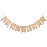 God Bless Banner Baptism Decorations For Girls, Vintage Rustic Burlap Bunting Garland Christening Communion Party Supplies With Pink Cross