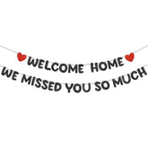 Pre Strung Welcome Home We Missed You So Much Banner Glitter Welcome Home Sign For Party Decorations Military Army Returning, Homecoming, Family(Black,Red)