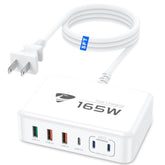 165W Usb C Charger Block, 6 Port Multi Usb-C Charging Station,100W Pd Fast Usbc Gan Charger Station Hub Dock For Multiple Devices, Laptop Type C Charge For Macbook/Iphone 16/Ipad/Galaxy S25(5Ft Cord)