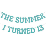 Summer I Turned 13 Banner, Blue Glitter Teen Boy 13th Birthday & Beach Decor