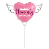 Pink Heart Balloon On A Stick With Purple "Heavenly" & Angel Wings – Memorial