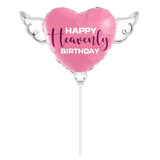 Pink Heart Balloon On A Stick With Purple "Heavenly" & Angel Wings β Memorial