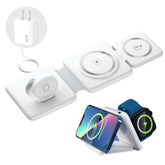 Wireless Charging Station 3 In 1 Foldable Magnetic 15W Travel Multiple Devices Fast Charger For Iphone 16/15/14/13/12 Series, Airpods 3/2/Pro/Pro2, Iwatch (White)