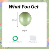 50 Pc Sage Green 12 Inch Helium Balloons with Ribbons for Party Decorations