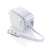 Retractable Wall Charger Plug For Iphone 17, 45W Fast Charging Foldable Charger With Dual-C Port, Portable Wall Charger Adapter For Iphone 16/15 Pro Max/Ipad/Galaxy/Pixel