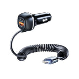 SUNDAREE 96W USB C Car Charger Three Port Cigarette Lighter Adapter PD 45W PPS33W & QC3.0 18W 6ft Type C Coiled Cable Fast Charging iPhone 16/15/14/13 Smartphones S23/S22/S21 Android ipad