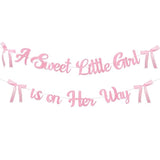 A Sweet Little Girl Is On Her Way Banner For Bow Baby Shower Decorations, Pink Glitter Baby Garland For Baby Girl Coquette Party Decor
