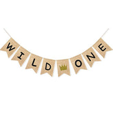 Wild One Banner Boy Girl 1St Birthday Party Decorations, Vintage Rustic Burlap Bunting For Baby First Birthday Sign With Glitter Crown