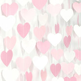 Pink-White Girls Birthday Party-Decorations Heart-Garland - 52Ft Proposal Galentines Wedding Paper Streamers Banner,Baby Bridal Shower Engagement Bachelorette Decor