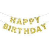 Gold Happy Birthday Banner 9ft — Pre-Strung Glitter Foil Party Garland