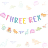Dinosaur 3Rd Birthday Banner Garland Decorations For 3 Year Old Girl, Three Rex Dinosaur Theme Birthday Banner Pastel Macaroon Bday Party Supplies Decors