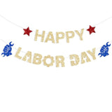 Glitter Gold Happy Labor Day Banner: USA Patriotic Home, School, & Office Decor
