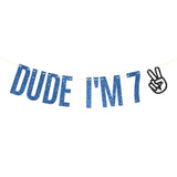 Dude I'M 7 Birthday Banner, Level 7 Unlocked, 7 Year Old Hanging Sign, Boys Happy 7Th Birthday Party Decorations Supplies