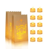 30 Pcs Luminary Bags With 35 Pcs Flameless Tea Lights, Led Tea Lights With Battery And Nativity Scene Luminaries For Outdoors, Christmas, Wedding, Thanksgiving, Pathway, Party Decor