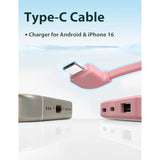 6000Mah Ultra Slim Built In Cables Power Bank, Card Size Built In Usb C Cords Battery Pack Portable Charger For Phones, 3 Output External Battery Pack Compatible With Iphone, Samsung, Google, Pink