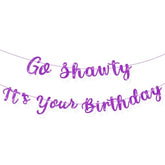 Set Of 2 Pre Strung Go Sha It'S Your Birthday Banner,No Diy Hip Hop Theme Glitter Happy Birthday Banner,Glitter Rap Theme Decors For Man Adult Women Party Photo Backdrop(Purple)