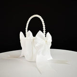 Flower Girl Basket With Pearl Handle, Ivory Fariy Wedding Baskets For Flower Girls