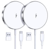 2-Pack 15W Magnetic Wireless Charger with 5ft Cable for iPhone and AirPods