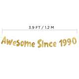 Awesome Since 1990 Gold Glitter Banner - 35Th Birthday And Anniversary Party Decorations