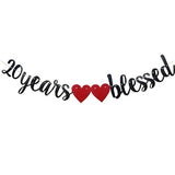 20 Years Blessed Banner,Pre-Strung, Black Paper Glitter Party Decorati