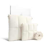 Puffy Laptop Sleeve 15 Inch 16 Inch, Quilted Puffer Pillow Case With Strap Compatible For Macbook Air 15" M4 2025, Macbook Pro 16" M4, Sleeve & Organizer Bundle, Rice