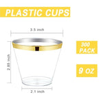 300 Pc Gold Rimmed 9 Oz Heavy Duty Disposable Plastic Cups for Party/Wedding