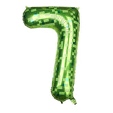 40 Inch Giant Green Pixel Number 0-9 Foil Balloons, Large Number Balloons Birthday Party Decoration Supplies (Number 7)