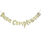 Buon Compleanno Banner, Italian Happy Birthday Sign Garland Party Decorations Anniversary Decor Photo Booth Props Gold