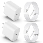 2Pack 20W USB C Fast Charger Block with 6FT & 10FT Lightning Cables for iPhone