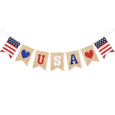 Usa Banner Burlap Bunting 4Th Of July Decorations American Independence Day Celebration Red White And Blue Theme Party Supplies