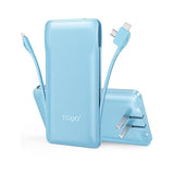 Tg90° 10000Mah Power Bank With Built-In Ac Wall Plug And Cables, Ultra Slim Phone External Battery Pack Portable Charger Compatible With Iphone And Android Devices