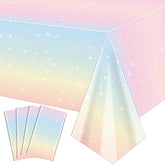 4 Pack Pastel Rainbow Tablecloths, 51X87'' Plastic Disposable Rectangle Pastel Table Cover For Girls Rainbow Birthday Party Decorations Baby Shower Party Supplies