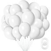 12 Inch White Balloons, 100 Pack Latex Balloons Helium Quality For Birthday, Baby Shower, Wedding Party Decorations With White Ribbon