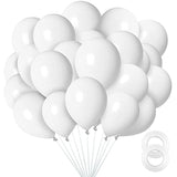 12 Inch White Balloons, 100 Pack Latex Balloons Helium Quality For Birthday, Baby Shower, Wedding Party Decorations With White Ribbon