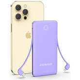 10000Mah Slim Portable Charger With Built In Cable, Power Bank Travel Charger External Battery Pack For Phone, 4 Output Usb Type C Cord Clutch Charger Compatible With Iphone, Purple