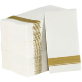 Rectangle Cloth-Like White Napkins with Gold Border, 50 Pack Fancy Paper Napkins, 22" x 22" Disposable Dinner Napkins - Decorative Party Napkins for Weddings, Dinners, Upscale Parties & Events