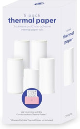 Thermal Printer Paper Bundle 5 Rolls (3 Self-Adhesive Sticker Rolls + 2 Thermal Paper Rolls) For Wireless Portable Printer, Photos, Labels & Crafts, White