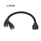 2 Port Usb 3.0 A To 20 Pin Header Motherboard Cable, Y Splitter Cable Dual Port Usb 3.0 A To 20 Pin Female Motherboard Header Adapter 25Cm - Black