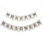 Happy Halloween Burlap Banner with Bat Bunting Garland for Party Wall Mantel Fireplace Decor