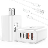 Usb C Charger Block,40W 4-Port Fast Usb C Wall Charger Brick Power Adapter Multiport Type C Fast Charging Block Cube And 2Pack 6Ft C To C, A To Lightning Cable For Iphone 16/15/14/13/12 Pro Max/Ipad