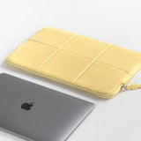 Slim Laptop Sleeve 13 Inch 14 Inch Compatible For Macbook Air 13" M4 2025, Macbook Pro 14" 2024, Quilted Faux Leather Laptop Carrying Case, Mustard Yellow