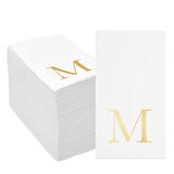 M Napkins Paper Guest Towels - 4 X 8 In, 3-Ply, White & Gold, 100 Count - Letter M Initial Napkins For Wedding Reception & Party Use