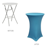 30" D X 42" H Highboy Cocktail Round Stretch Spandex Table Cover - Malibu Blue, Fitted Elastic Tablecloth For Round Tables, Outdoor Party Dj Tradeshow Banquet Vendor Wedding