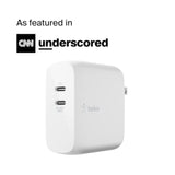 Belkin Dual Port USB C Charger Block 68W - GaN Fast Charging - Type C - USB-C PD Charge for Apple iPhone 17, Air, Samsung Galaxy S25, AirPods, iPad, Macbook Pro, Nintendo Switch 2 - White