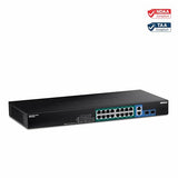 18-Port Gigabit Poe+ Switch, Tpe-Tg182F, 16 X Gigabit Poe+ Ports, 2 Gigabit Sfp Ports, 440W Poe Budget, 36Gbps Switching Capacity, 1U 19 Rack Mountable, Protection, Black