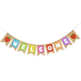 Welcome Burlap Banner Back To School Party Decorations Glitter Welcome Banner With Apple Sign - First Day Of School Party Supplies For Classroom,Teacher,And Office Hanging Decor