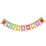 Welcome Burlap Banner Back To School Party Decorations Glitter Welcome Banner With Apple Sign - First Day Of School Party Supplies For Classroom,Teacher,And Office Hanging Decor
