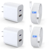 Ipad Charger 2 Pack 20W Dual Port Qc + Pd 3.0 Power Adapter Fast Wall Charger Block With 6Ft&10Ft Lightning Cord Cable For Ipad 9/8/ 7 Generation, Ipad Air, Ipad Mini, Ipad Pro, Iphone